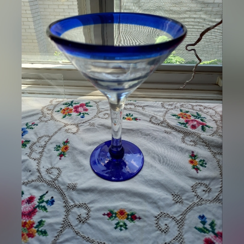 Mexican Martini Margarita Glasses Cobalt Blue Rim